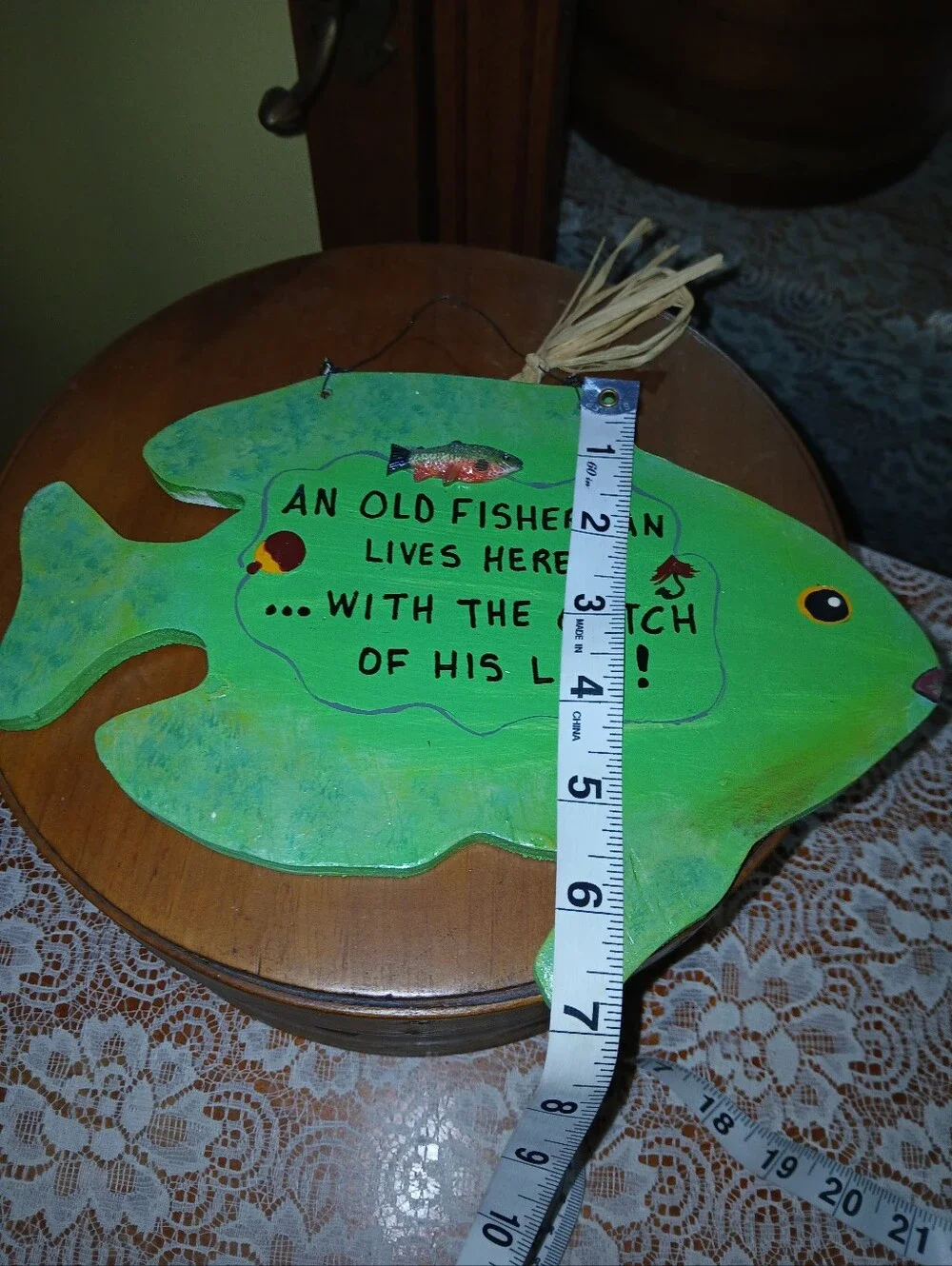 Vintage Wooden Fish Sign Funny Old Fisherman
